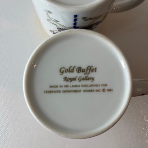 Royal Gallery Gold Buffet Carousel Set 2 China Coffee Cups Purple Blue Gold Rim - Picture 10 of 12